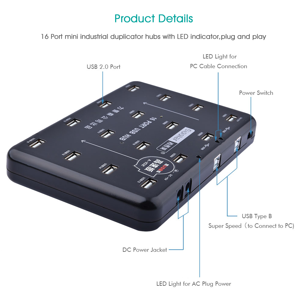 16 Ports USB2.0 Powered Hub 15 - Micro Sd Card recension och pris